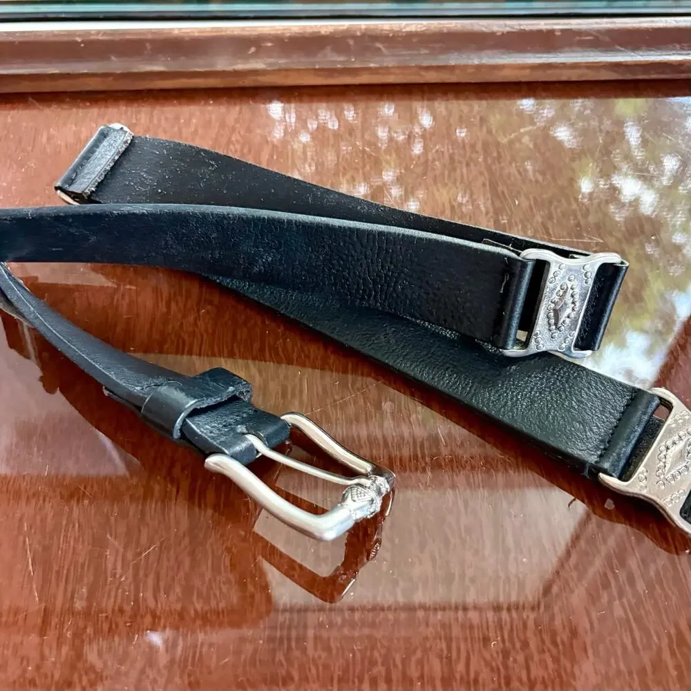 Vintage Albatros Made in Italy Leather Belt, XL Silver Tone